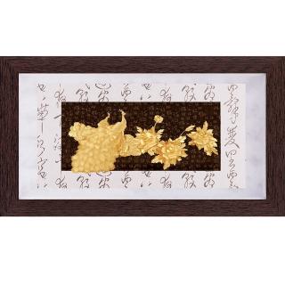 【開運陶源】純金 金箔畫-花開富貴/牡丹孔雀(彩金系列 82x48cm)