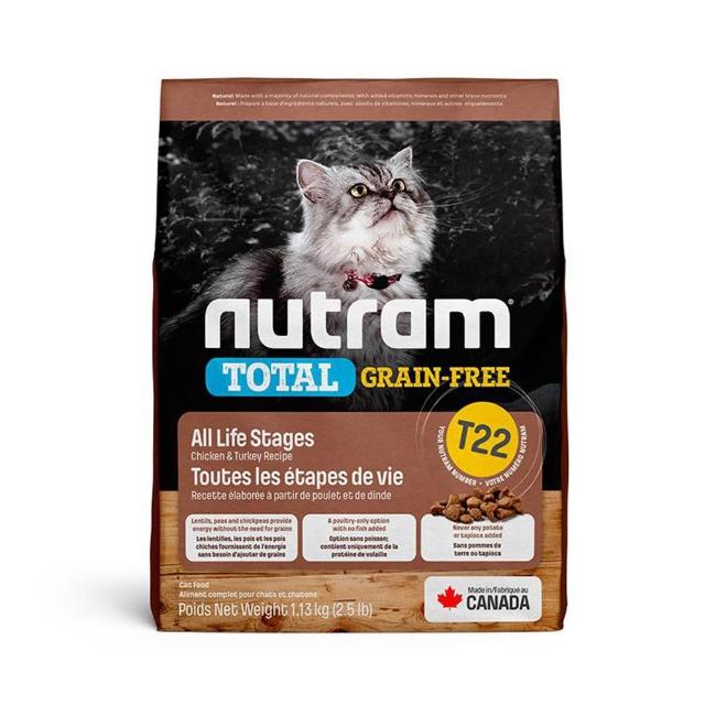 【Nutram 紐頓】T22/T24無穀全能系列貓飼料 1.13kg/2.5lb(火雞/鮭魚、貓糧)