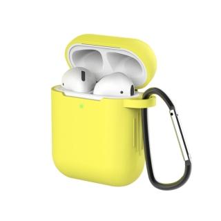 AirPods 無線藍牙耳機充電收納盒矽膠保護殼套- 檸檬黃(附掛勾)
