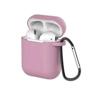AirPods 無線藍牙耳機充電收納盒矽膠保護殼套- 藕粉(附掛勾)