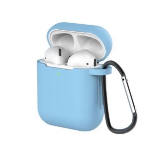 AirPods 無線藍牙耳機充電收納盒矽膠保護殼套-天藍(有掛勾)