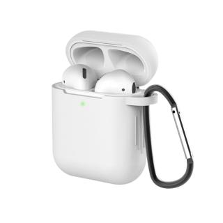 AirPods 無線藍牙耳機充電收納盒矽膠保護殼套- 白(附掛勾)