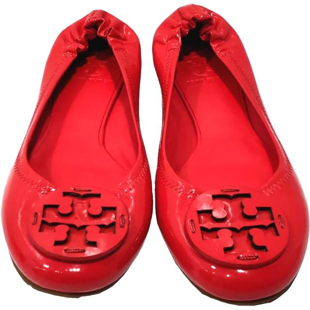 【TORY BURCH】立體LOGO漆皮平底娃娃鞋(紅色)