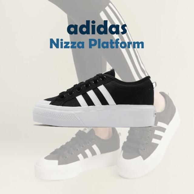 【adidas 愛迪達】休閒鞋 Nizza Platform 厚底 女鞋 愛迪達 三葉草 基本款 增高 穿搭推薦 黑 白(FV5321)