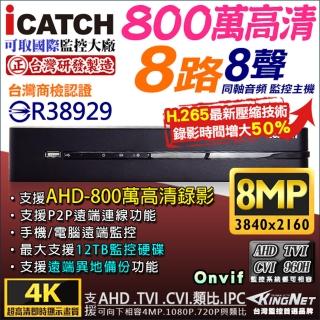 【KINGNET】H.265 800萬 8路監視器主機DVR(可取ICATCH)