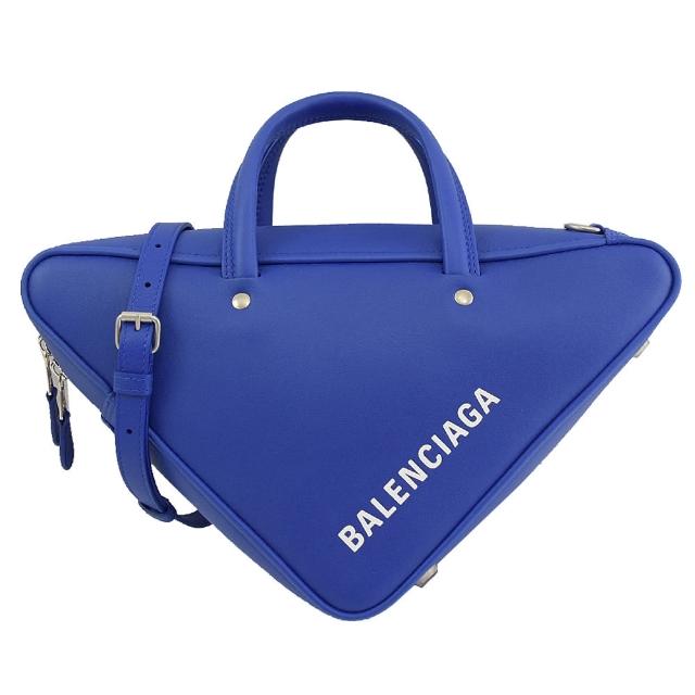 【Balenciaga 巴黎世家】經典LOGO三角形造型手提兩用包(藍 大)