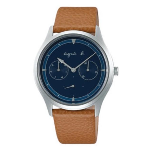 【agnes b.】新製限定牛皮防水三眼法式錶37.5mm(BP6024X1)