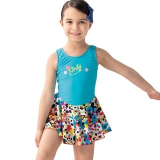 【沙兒斯】潑墨印染藍色系連身裙式女童泳裝(兒童泳裝)