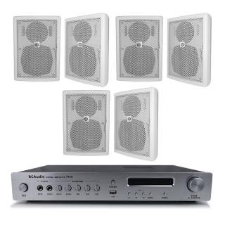 【BC Audio】V/PA兩用 高低壓兩用數位播放擴大機+多用途喇叭x6支(TPA-100+CSB-50CV 白)