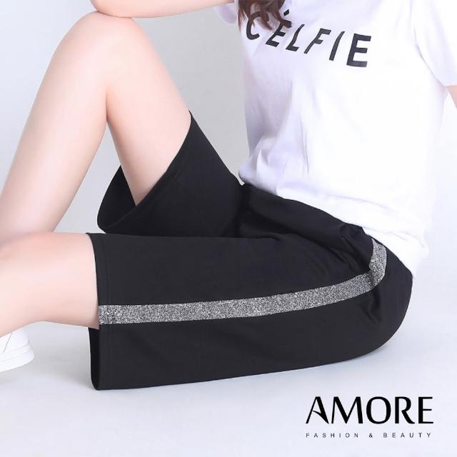 【Amore】顯瘦線條彈力休閒五分褲(彈力涼爽超好穿)