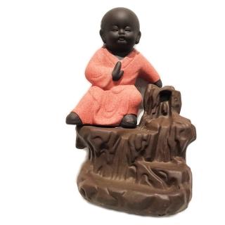 【十方佛教文物】小沙彌 倒流香爐 橘色+倒流香塔1盒(平安財運順利)