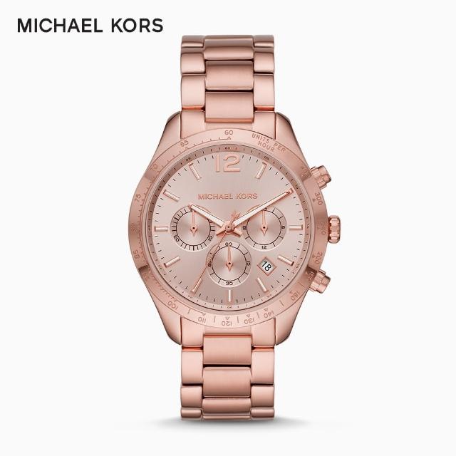 【Michael Kors】Layton 三眼時尚女錶 玫瑰金不鏽鋼錶帶 42mm MK6796