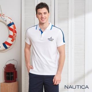 【NAUTICA】織帶拼接短袖POLO衫(白色)