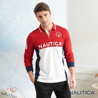 【NAUTICA】撞色修身拼接長袖POLO衫(亮紅)