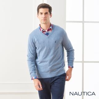 【NAUTICA】經典款素色長袖細針織衫(藍色)