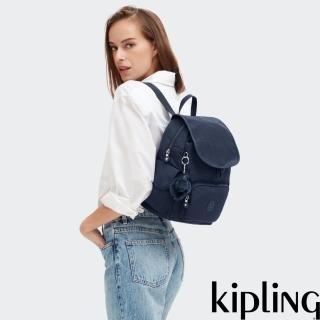 【KIPLING】都市沉穩藍拉鍊掀蓋後背包-CITY PACK S