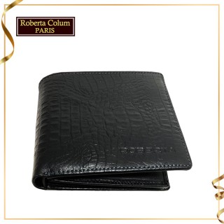 【Roberta Colum】諾貝達 鱷魚紋男士皮夾／專櫃皮夾／短夾(23554-1黑色)