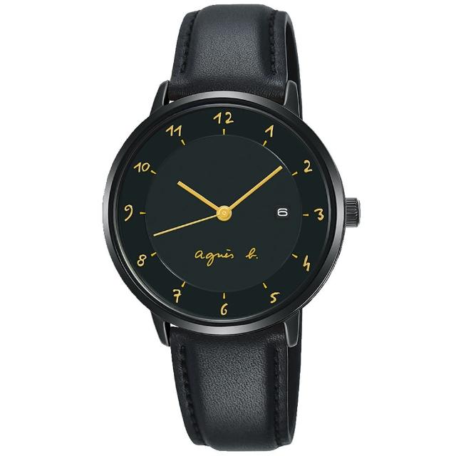 agnes b.【agnes b.】法式手繪風格腕錶-33mm/黑x金(VJ12-KY40G/B4A006J1)