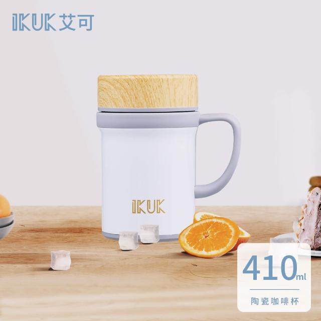 【IKUK 艾可】真陶瓷保溫杯-手把咖啡保溫杯410ml(辦公杯 /陶瓷咖啡杯/陶瓷保溫瓶/耐酸鹼/保溫瓶)
