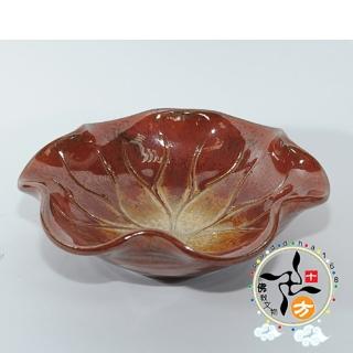 【十方佛教文物】荷葉陶盤  咖啡色(吉祥如意平安)