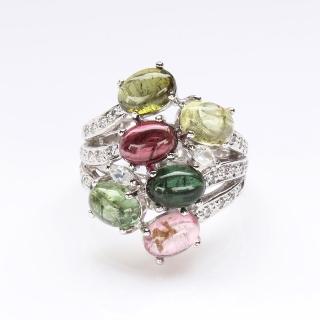 【寶石方塊】福星高照天然碧璽戒指-925純銀飾