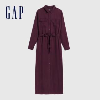 【GAP】女裝 時尚直筒型襯衫式編織長版洋裝(593820-紫紅色)