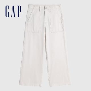 【GAP】女裝 簡約寬鬆款高腰休閒褲(600439-白色)