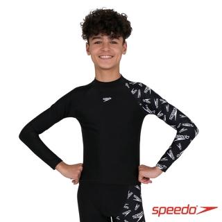 【SPEEDO】兒童 長袖防曬衣 經典Logo(黑/白)