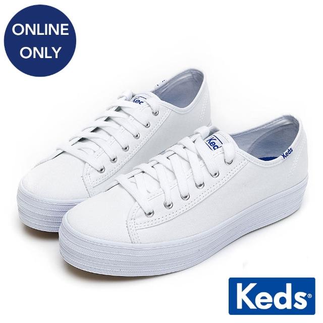 【Keds】TRIPLE KICK 學院風厚底帆布鞋(白)