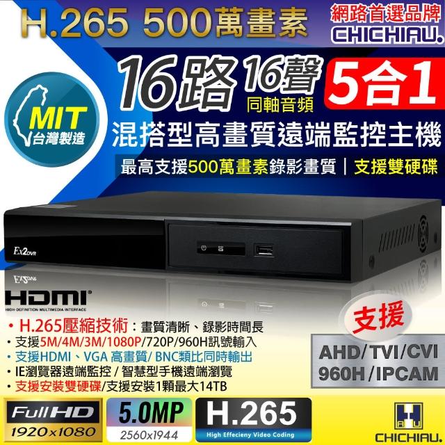 【CHICHIAU】H.265 5MP 16路4聲 1080P五合一混搭型數位遠端網路監控錄影主機