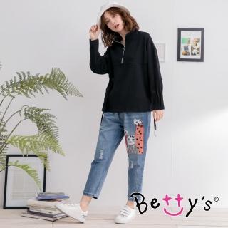 【betty’s 貝蒂思】貓咪繡線拼布男友褲(牛仔藍)