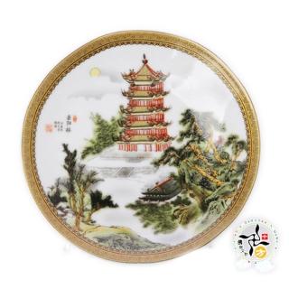 【十方佛教文物】山水畫{有落款}碟皿(平安財運順利)