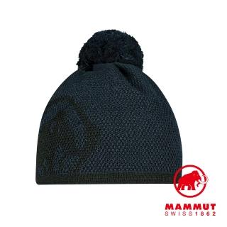 【Mammut 長毛象】Snow Beanie LOGO保暖針織毛球羊毛帽 海洋藍/黑  #1191-00101