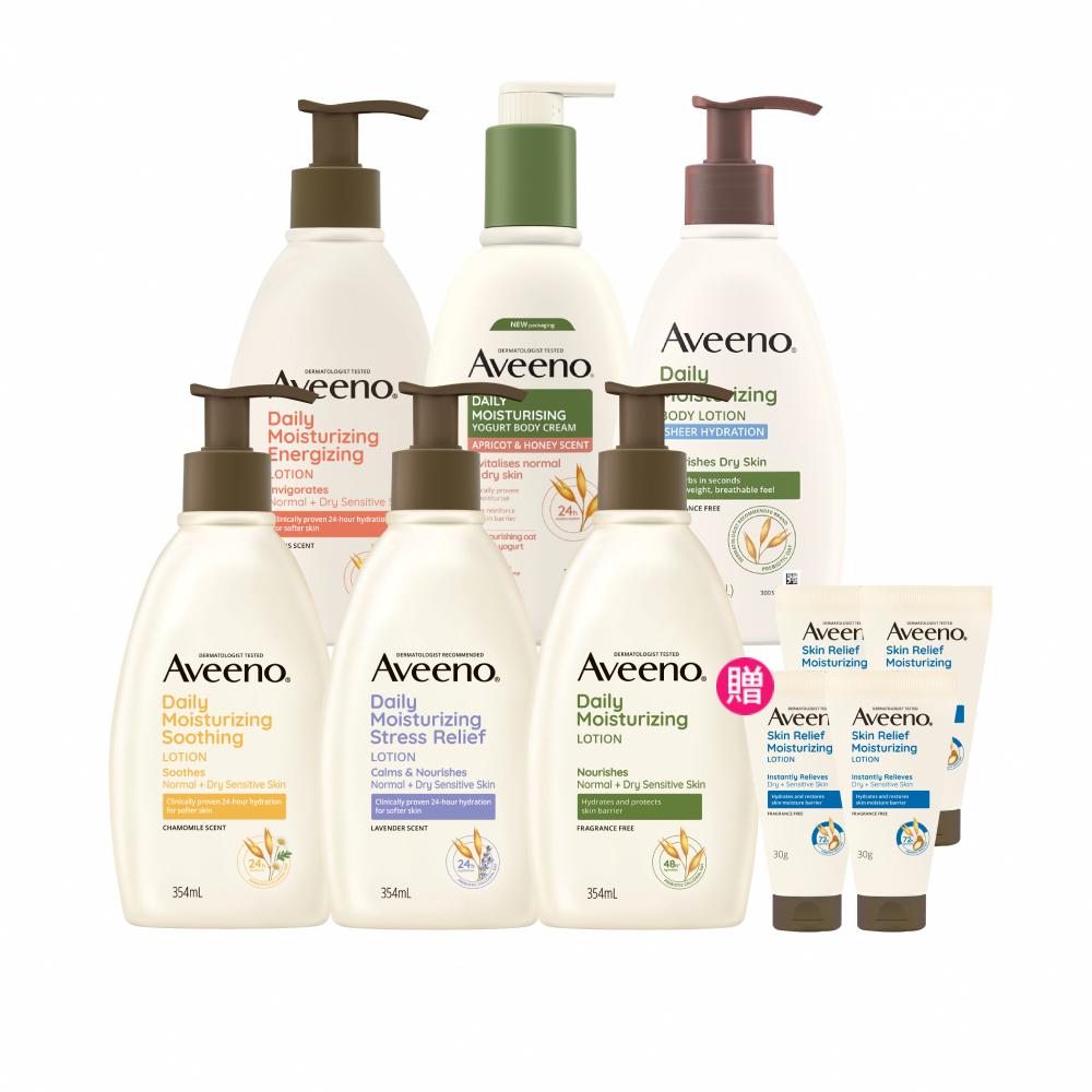 【Aveeno 艾惟諾】長效鎖水保濕乳_6款任選3入組(燕麥/活力/薰衣草/洋甘菊/水感/蜂蜜杏桃)