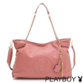 【PLAYBOY】鍊帶托特包附長背帶 BUNNY QUEEN系列(粉色)
