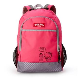 【小禮堂】Hello Kitty 尼龍雙層拉鍊後背包 書包 運動背包  桃灰 蘋果