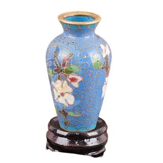 【十方佛教文物】景泰藍迷你藍色花瓶附座1只(累積福報資糧)