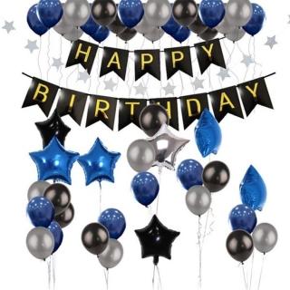黑藍色系魚尾生日掛旗套餐1組1組(生日 生日氣球  派對 生日派對)