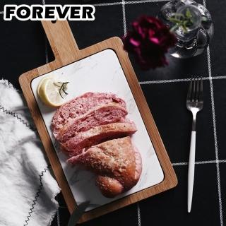 【日本FOREVER】北歐時尚竹製大理石輕食盤/附柄托盤(18X34)