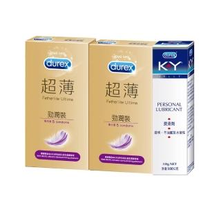 【Durex杜蕾斯】KY潤滑劑+超薄勁潤裝5入x2保險套(潤套組)