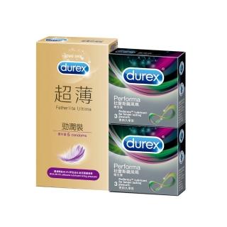 【Durex杜蕾斯】超薄勁潤裝5入+飆風碼3入x2保險套(3盒組)