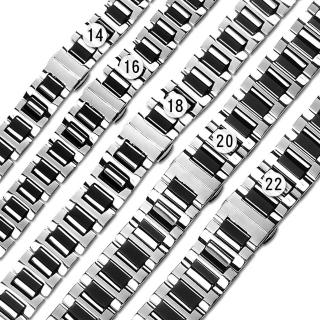 【Watchband】14.16.18.20.22 mm / 各品牌通用 亮麗質感 蝴蝶扣 陶瓷不鏽鋼錶帶(黑陶瓷x銀鋼框)