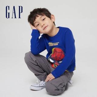 【GAP】男幼童 Gap x Marvel 漫威系列印花圓領長袖T恤(649639-藍色)