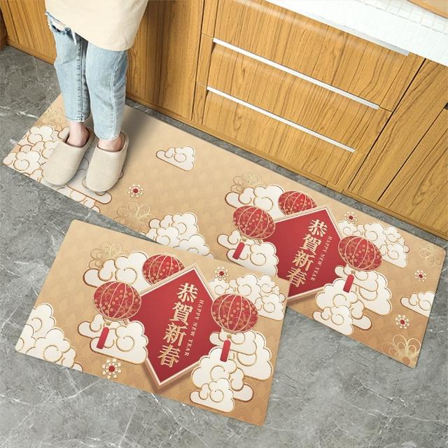 【半島良品】買一送一/18款/防油防滑皮革新年地墊_45x75+45x120cm(新年 廚房 門口 止滑 防水 聖誕節 回彈  