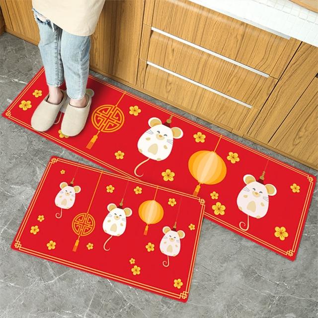 【半島良品】買一送一/18款/防油防滑皮革新年地墊_45x75+45x120cm(新年 廚房 門口 止滑 防水 聖誕節 回彈  