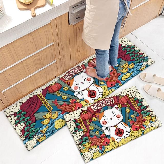 【半島良品】買一送一/18款/防油防滑皮革新年地墊_45x75+45x120cm(新年 廚房 門口 止滑 防水 聖誕節 回彈  