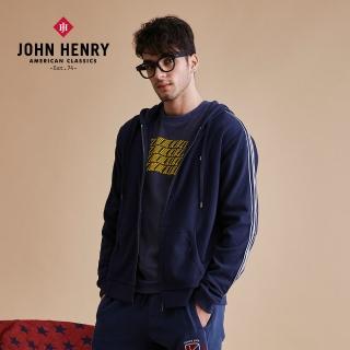 【JOHN HENRY】棉質條紋連帽運動外套-藍