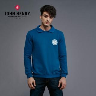 【JOHN HENRY】純棉刺繡圓形LOGO大學T-藍