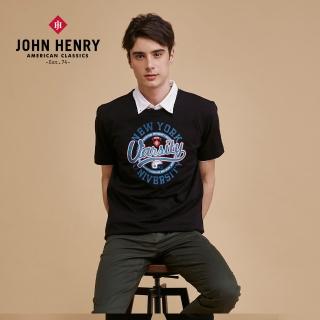 【JOHN HENRY】純棉紐約大學字母印花短袖T恤-黑