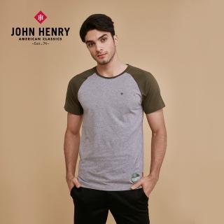 【JOHN HENRY】純棉雙色拼接短袖T恤-軍綠